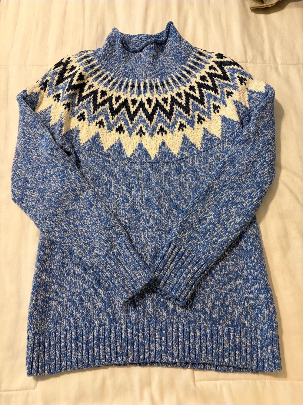 L.L. Bean Blue and White Marled Knit Sweater
